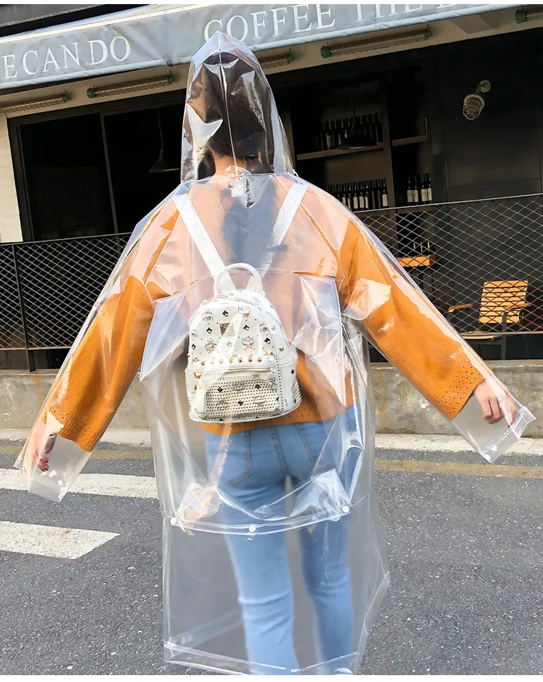 Adult transparent eva long women men fashion raincoat jackets girl fashion clear hooded Impermeable outdoor travel rain coats 2010286z