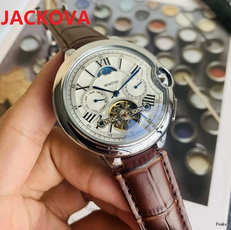 Alt Dials İş Hareketi İzle Ay Faz Faz Daydate Mekanik Otomatik Kendini Sarma Derin Süpürme Paslanmaz Çelik Kılıf Timepiece İsviçre Rahat Spor Kol Saati