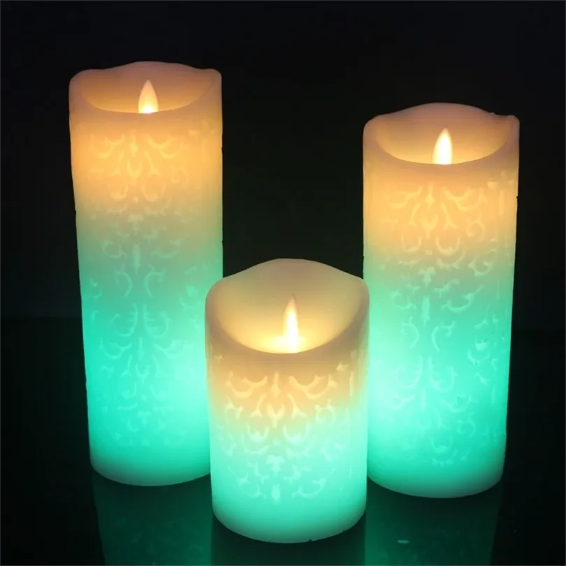Changement de couleur dégradé LED bougies télécommande électronique sans flamme respiration bougie veilleuses décoration de fête de mariage 211222