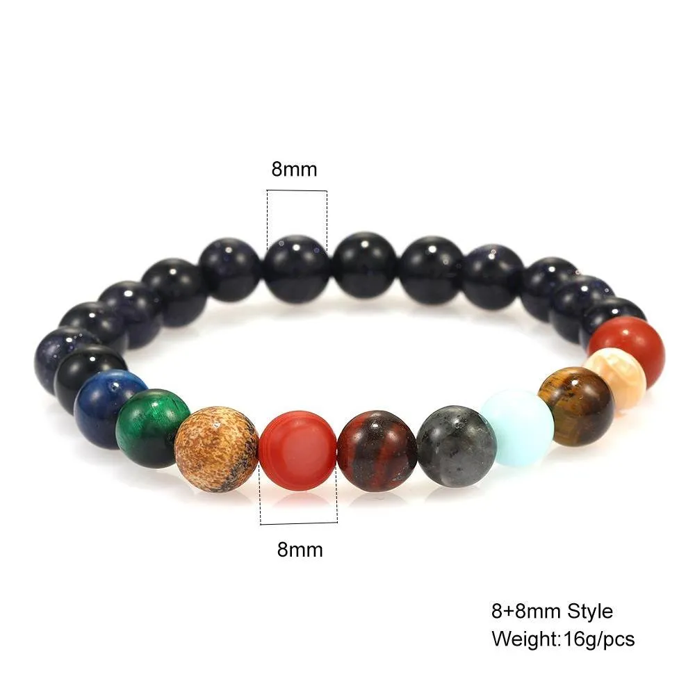 galaxy eight planets beaded bracelet men natural stone universe solar system yoga chakra bracelets for men women jewelry 2019