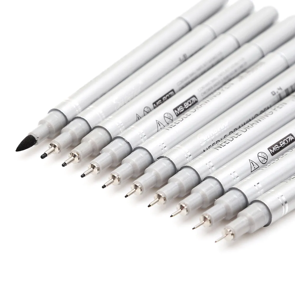 10Pcs/set Waterproof Ink Black Micron Neelde Drawing Pen Pigment