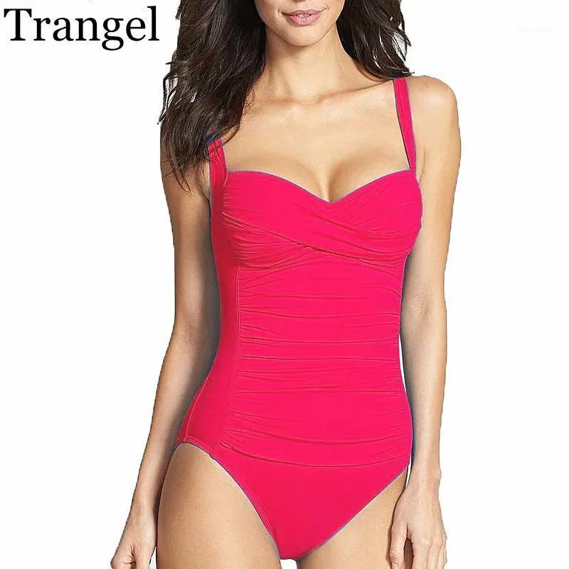 Maillot de bain femme Trangel une pièce maillot de bain grande taille femmes 2021 été maillots de bain Push Up maillots de bain rétro maillot de bain Monokini1