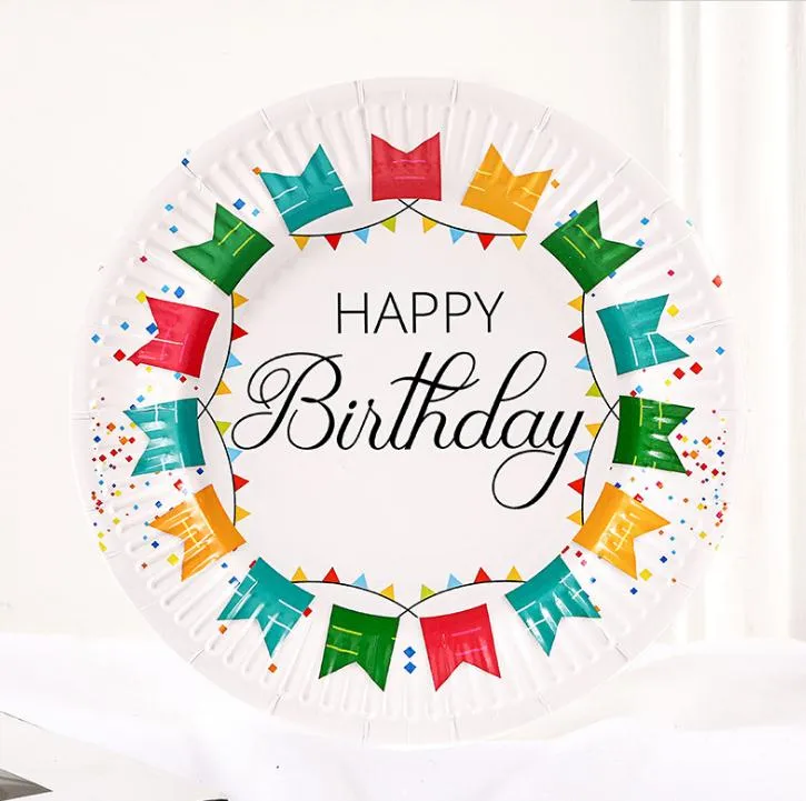 Happy Birthday Disposable Dinnerware Paper Plate Set 7 Inches Party Tableware Cake Fruit Candy Tray dd819