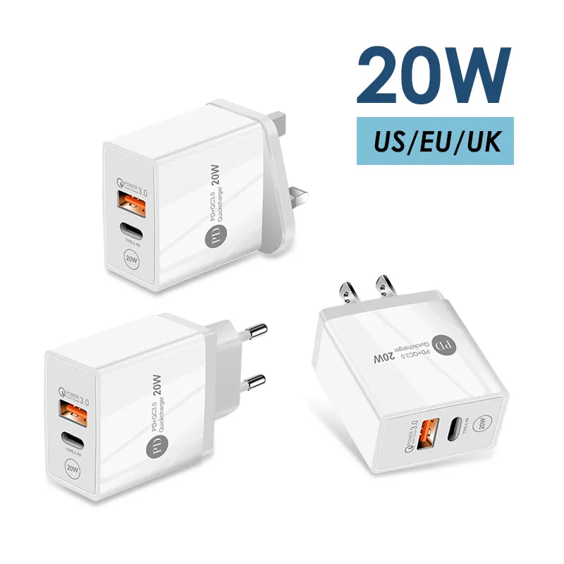 Cargadores USB PD rápidos para EE. UU./REINO UNIDO/UE Adaptador universal Greenport QC3.0 + PD20W Cargador de pared USB Cabezal de carga rápida