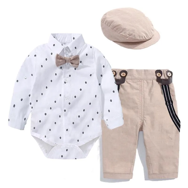 Kleding sets romper kleding set voor babyjongen met boog hoed gentleman gestreepte zomer pak peuter kind bodysuit baby