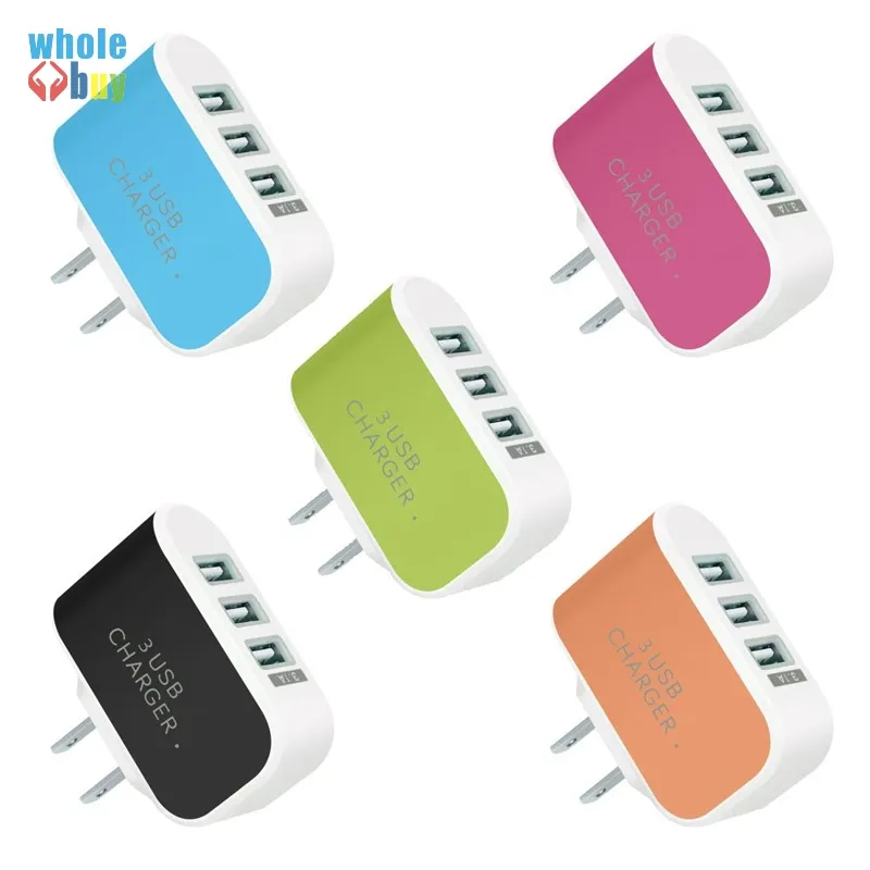 Candy Color 5V 3.1A US EU Plug 3 porte USB Wall Home Travel Adattatore per caricabatterie CA per Samsung S6 S7 per Huawei 50 pezzi