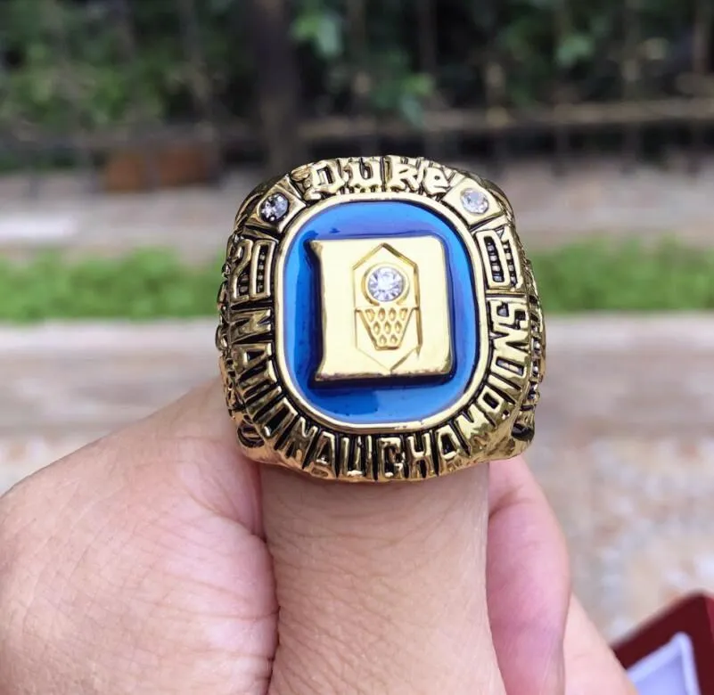 DUKE BLUE 2001 DEVILS NATIONAL Team Championship Ring com caixa de madeira masculino fã lembrança presente inteiro 2019 drop 227i