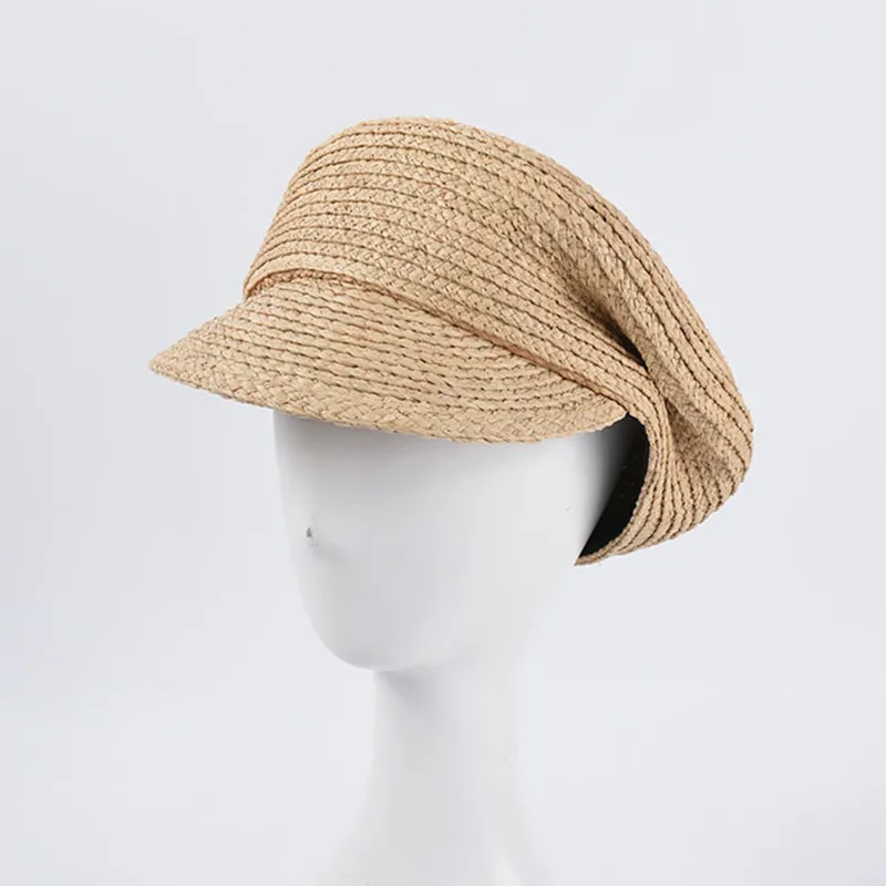 Retro Pleated Straw Newsboy Cap For Women Sun Protection, Elegant Tea Party Cap In Y2349E From