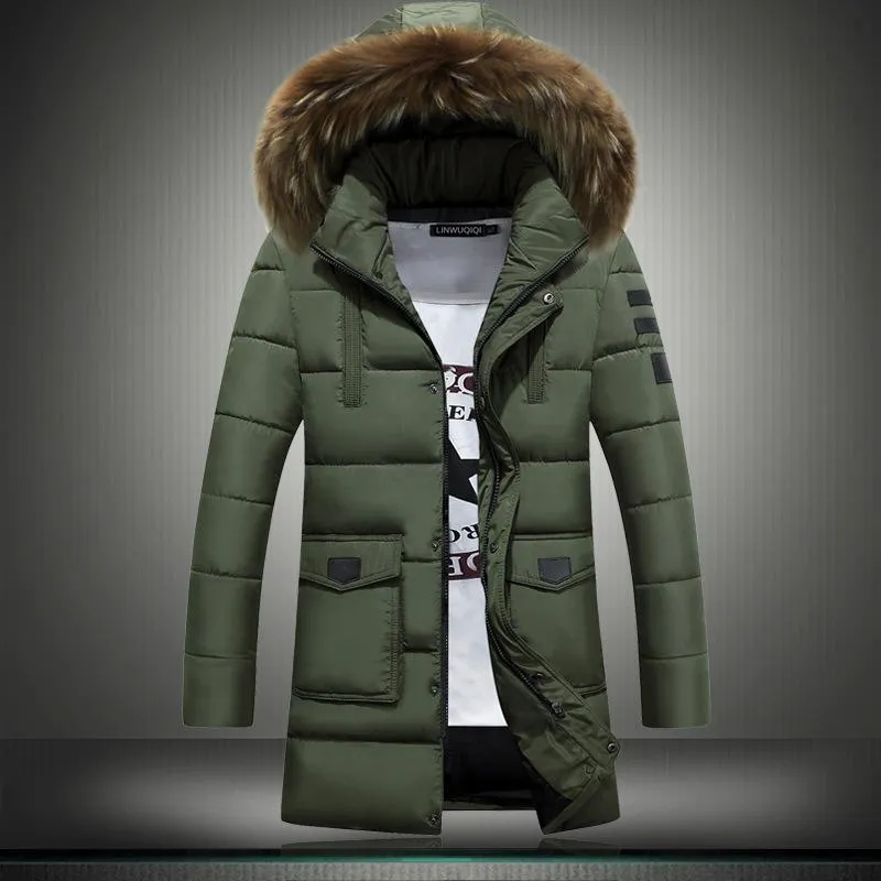 Nya vinter män tagit bort hoodies jaket varumärke varm jacka mans kappa Vinter bomull Parka Ytterkläder Coat Men Middle Long Jacket A319