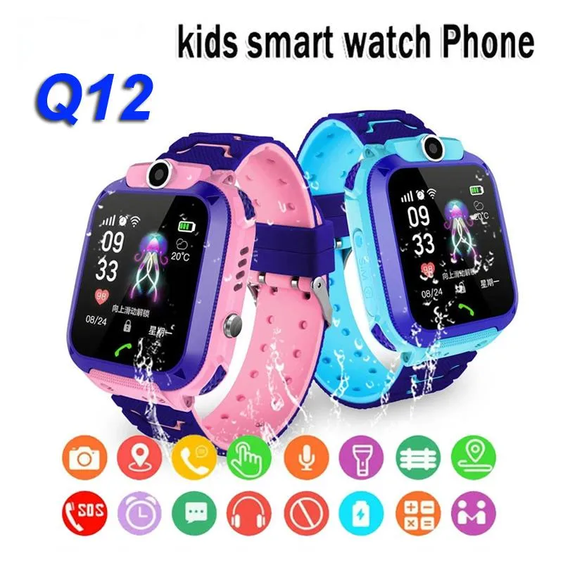 Q12 어린이 스마트 시계 SOS 폰 시계 SIM 카드 사진을 가진 아이들을위한 Smartwatch 사진 방수 IP67 아이 선물 iOS 안드로이드