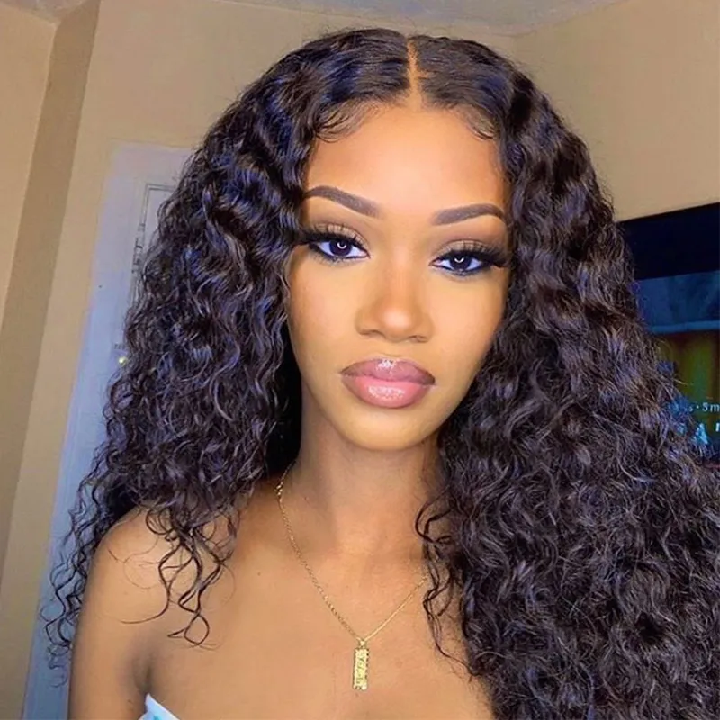 Nouveau Brésilien Deep Curly Transparent Lace Front Perruques Wet Wavy Human Hair 13x4 Oreille Aux Oreilles Dentelle Frontale Perruque Vague D'eau Pour Les Femmes Noires Pré Cueillie 150%