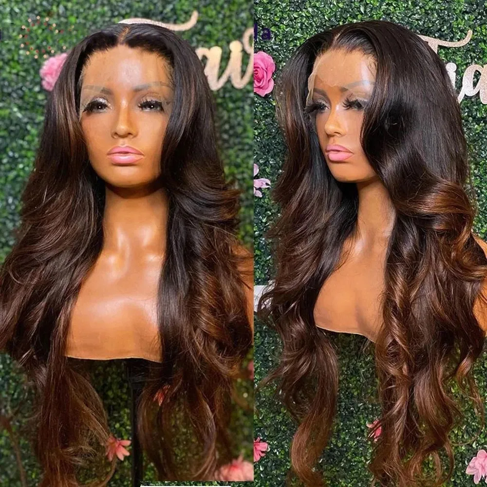 Light Chesunut Brown 360 Frontal Wigs Ombre Chocolate Brown Glueless Full Lace Perruque de Cheveux Humains Avec Bébé Cheveux 13X6 Lacets Avant