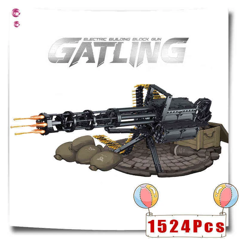 Fucile da cecchino Gatling Armi militari MOC Building Blocks Mattoni Mitragliatrici Giocattoli elettrici Regali per bambini Bambini Fidanzato Y220214