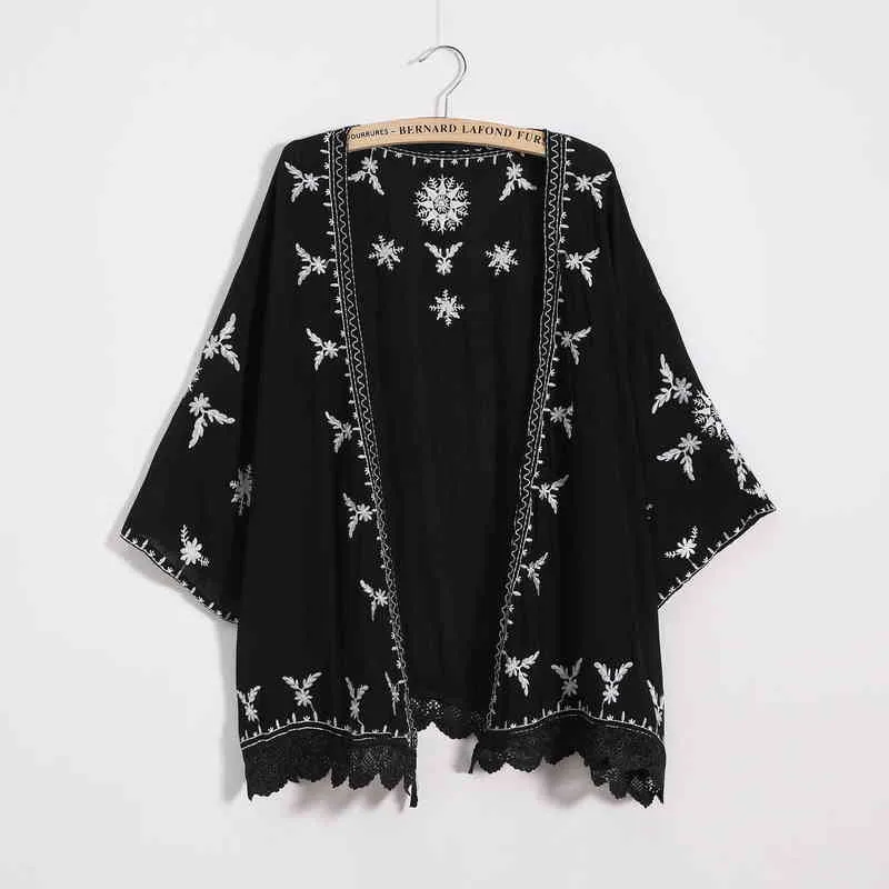 Women Embroidery Kimono Cardigan 2021 Boho Fashion Summer Shawl Shirt Blouse Sunscreen Lace Loose Tops Outwear Blusas Feminina H1230