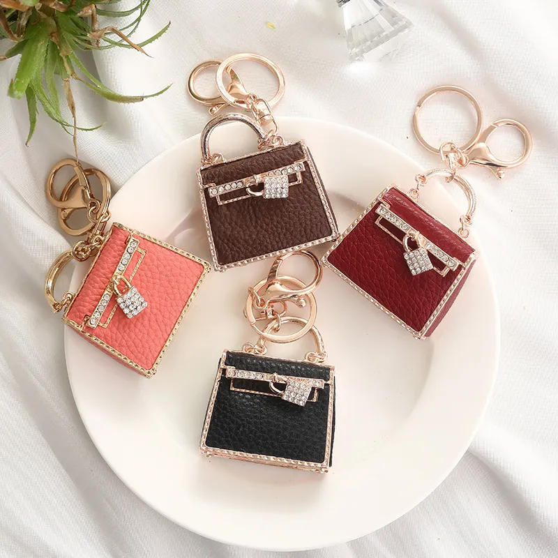 Lovely DIY Bag Crystal Keychain Charm Keyring for Women Party Gift HandBag Purse Bag Buckle Pendant Key Chain Ring