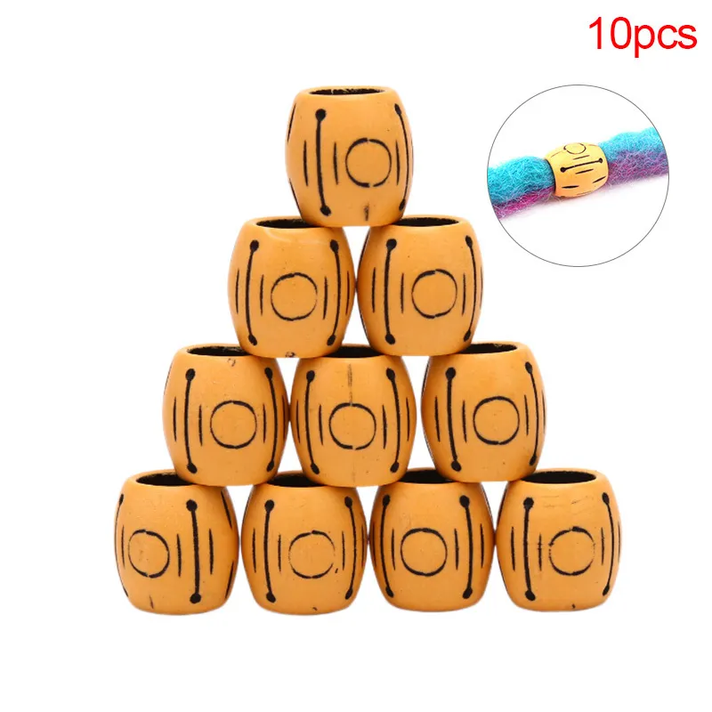 10Pcs/Bag Hot Selling Dreadlock Beads Dread Cuff Braided Imitation Wood Large Hole Beads Hair Rings Fashion Micro Hair Beads