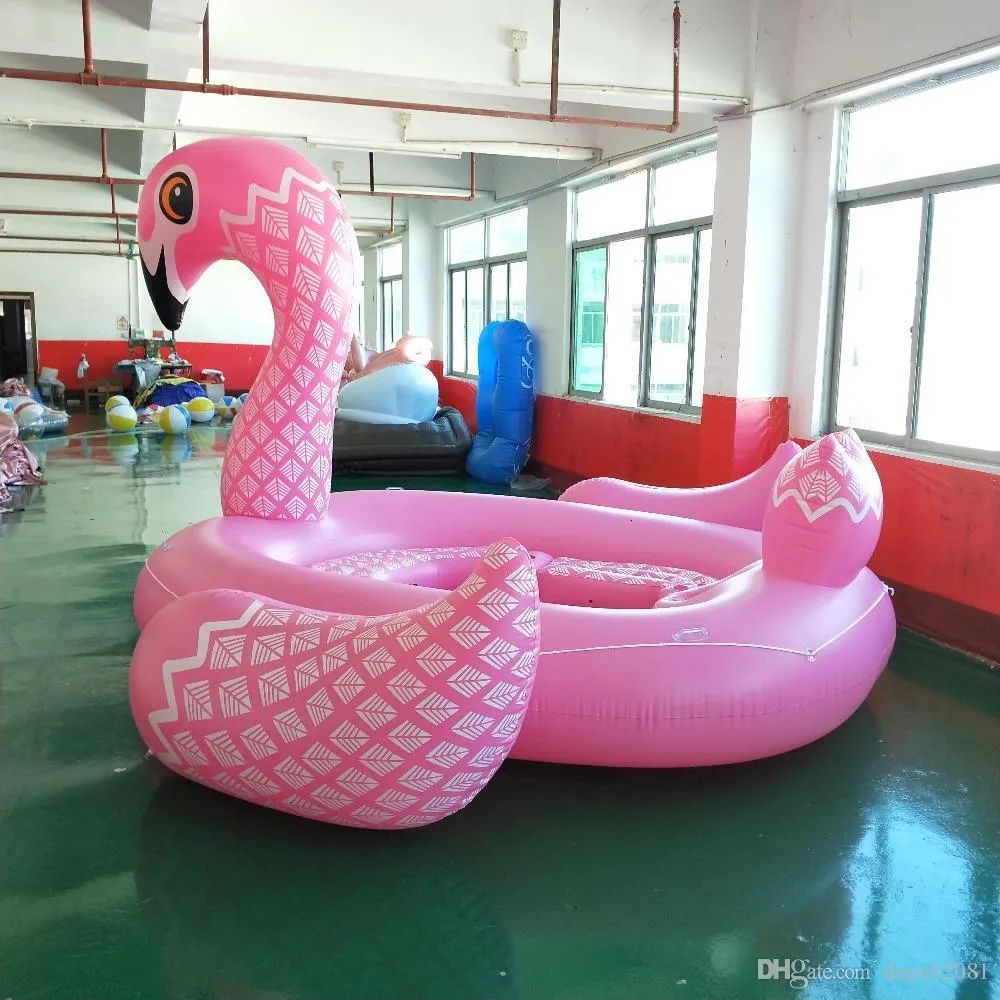 6-7 Person Inflatable  Pink Flamingo Pool Float Large Lake Float Inflatable Float Island Water Toys Pool Fun Raft