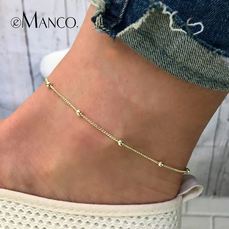 E-Manco Anklet Bransoletka dla kobiet Gold Color Foot Jewelry Proste Regulowany Femme Bransoletka Minimalizm Kobiety Prezent Marka Design Y200323