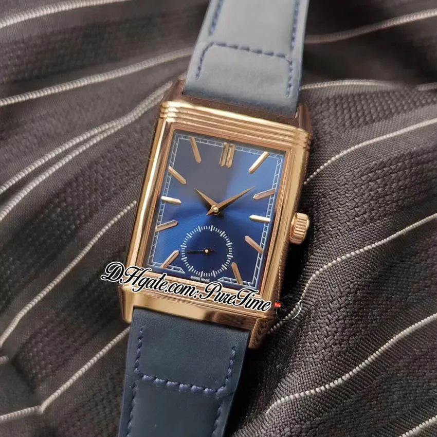 MGF Reverso Tribute Duoface 398258J JLC 854A 2 Automatic Mens Watch 18K Rose Rose Gold Blue Silver Dial Strap 2022 Super 267G