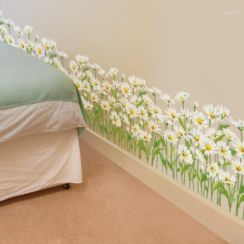 [Shijuekongjian] Daisy Wall Sticker Grass Baseboard Klistermärken Blomma Väggmålningar för barnrum Baby Bedroom Decoration1