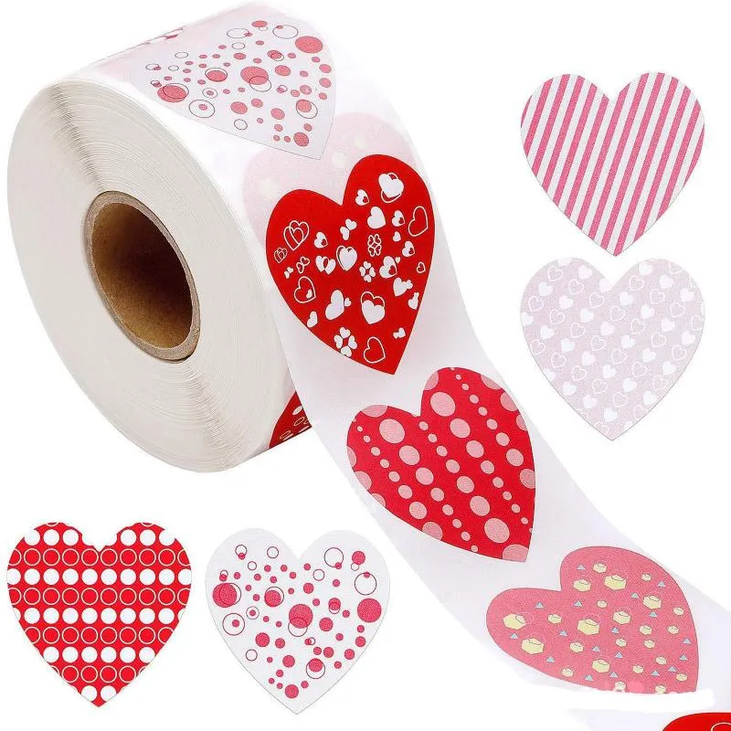 Presente Envoltório 500 Pcs / Rolo Coração Em forma de Valentine Adesivo Festa de Aniversário Decoração Etiqueta Etiqueta Etiquetas Caixa de Pacote Coleção Etiqueta # 40