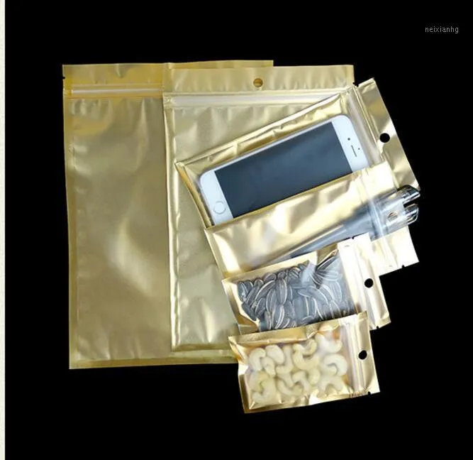 Confezione regalo 100 pezzi 9 dimensioni superficie trasparente smerigliata richiudibile cerniera confezione confezione borsa confezione pellicola alluminizzata oro borsa1