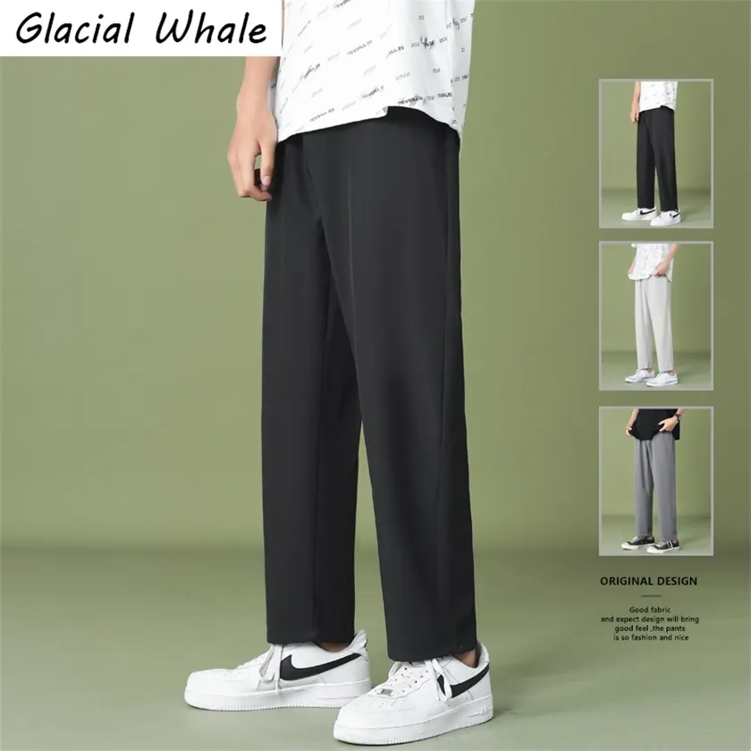 Glacialwhale Mężczyźni Szerokie spodnie nogi 2021 Casual Lekko Joggers Spodnie Streetwear Cold Feeling Wygodne Dom 220214