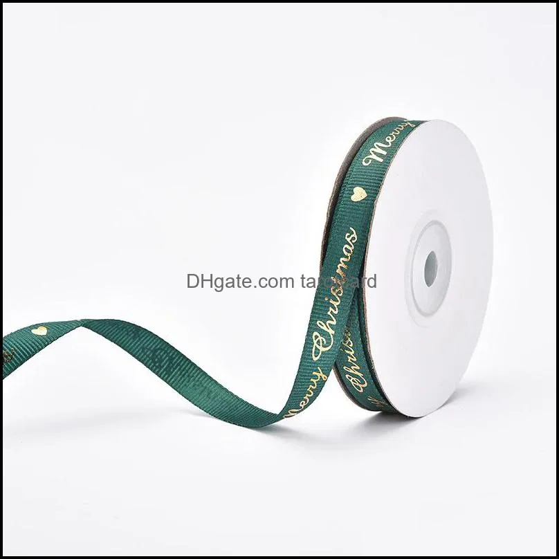 25 Yards 10mm Christmas DIY Ribbon Printed Grosgrain Ribbons for Gift Wrapping Wedding Decoration Hair Bows