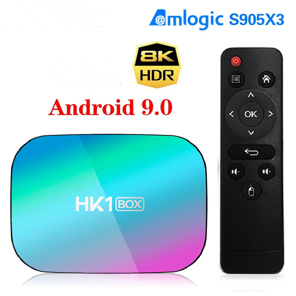 HK1 BOX 8K 4GB 128GB TVBox Android 9 Amlogic S905X3 1000M Wifi 4K zestaw Google Play topbox