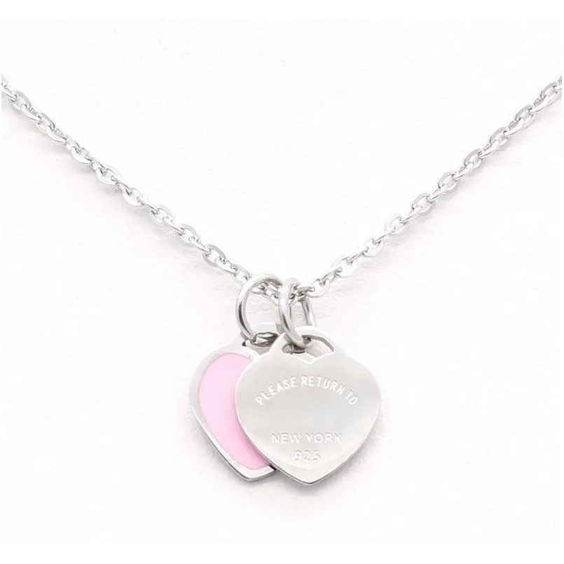 hot design new brand heart love necklace for women stainless steel accessories zircon green pink heart necklace for women jewelry gift