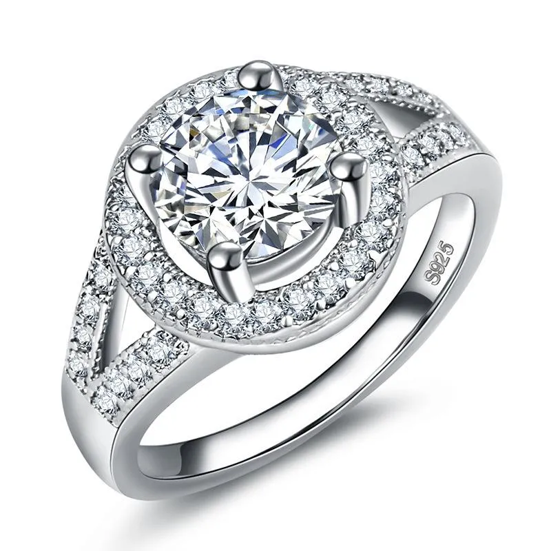 クラスターリングクリスタル925銀のジュエリーのためのヴィンテージリングシンプルな気質の婚約結婚式のファッション2022動向輝く