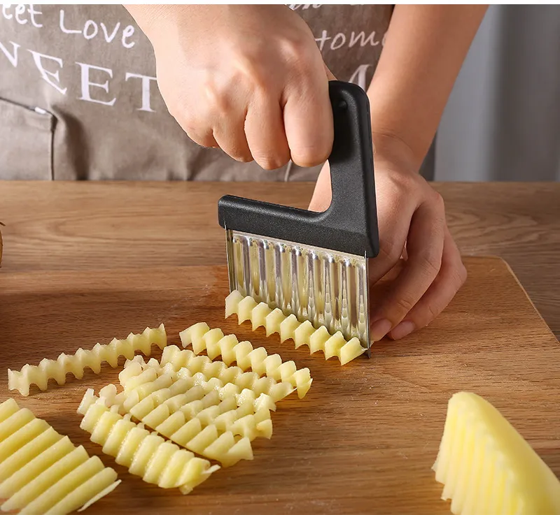 Edelstahl-Kartoffelchip-Schneider, Teig, Gemüse, Obst, gewelltes Schneidemesser, Kartoffelschneider, Zerkleinerer, Pommes Frites