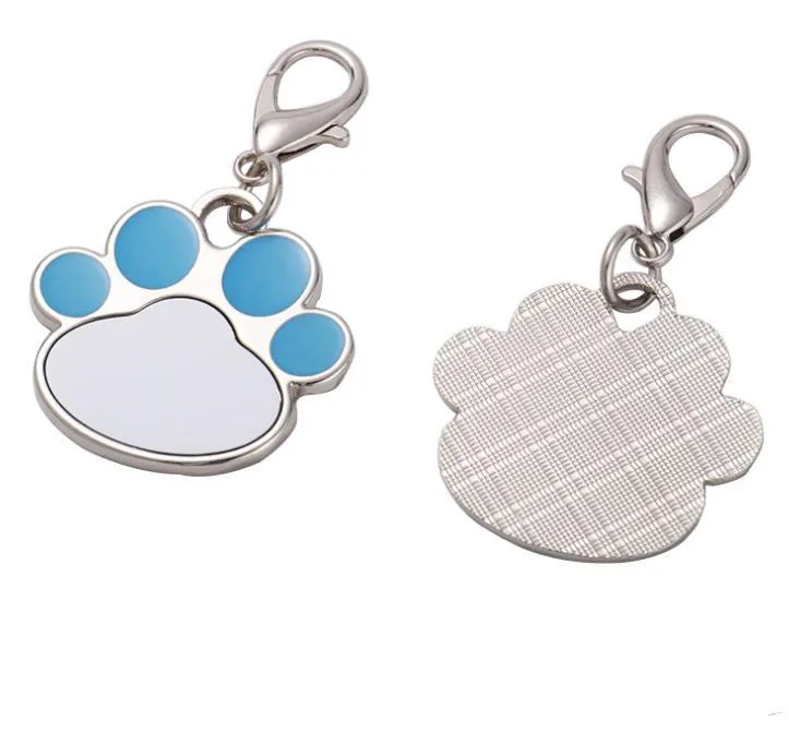 Sublimation Dog Paw Keychain Favor Metal DIY Photo Keyring Cute Pet Footprint Hanging Pendant Christmas Gift for Kid SN6326