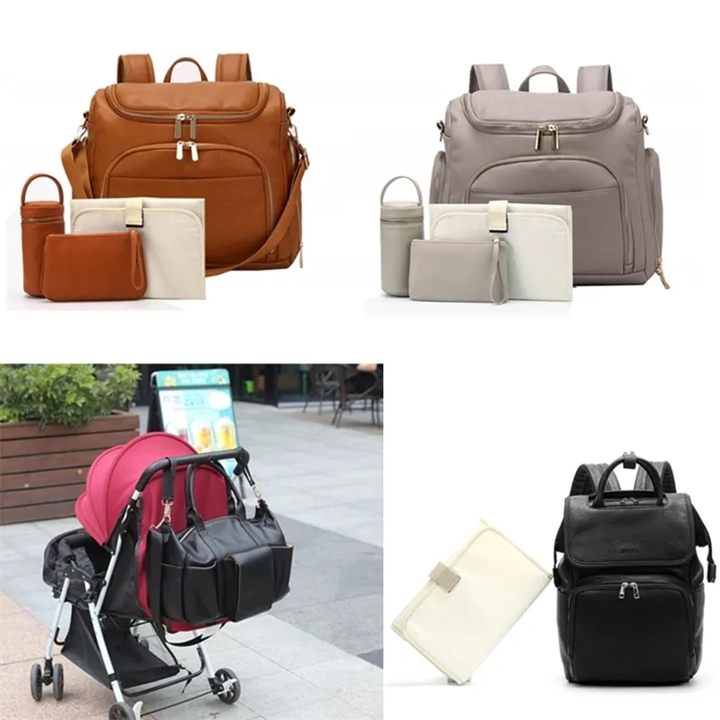 4 Types PU cuir maman sac grande capacité sac à dos pour bébé bébé poussette avec matelas à langer soins infirmiers 220228