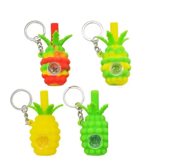 wholesale hand pipe spoon silicone smoking hookah small oil burner pipes glass bong pyrex colorful with keychain and