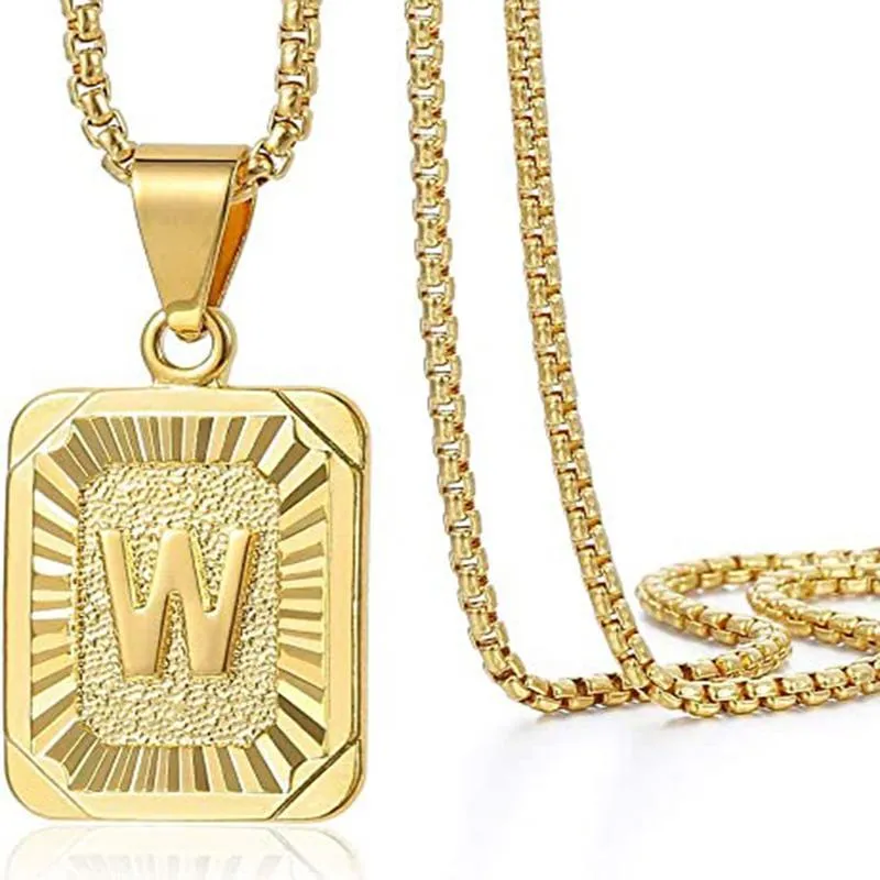Initial Letter Pendant Necklace Mens Womens Capital Letter Yellow Gold Plated A Z Stainless Steel Box Chain 23.5inch dropshipping