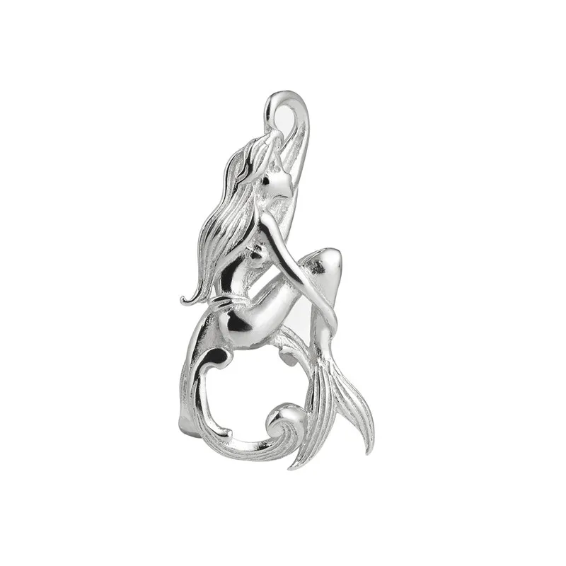 Sjöjungfru hängande charm kärlek önskar gåva 925 sterling silver pärla hänge montering diy smycken 3 stycken