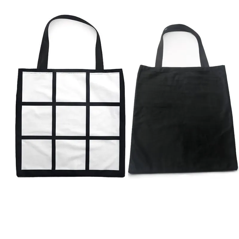 5pcs Shopping Bags sublimation DIY Blank white single sides 9 grid prints handbag