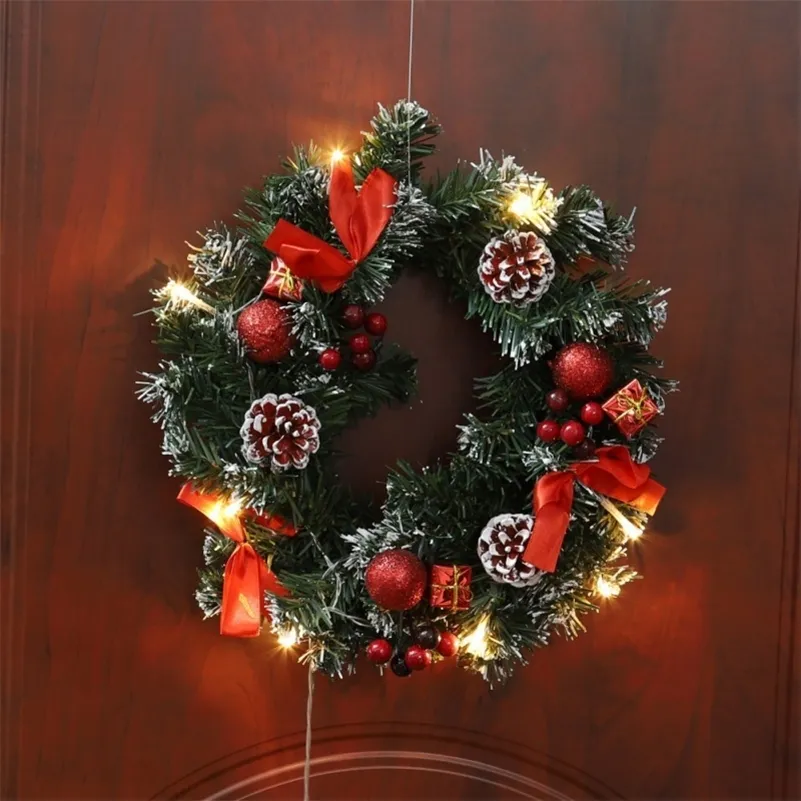 Christmas Wreath With Battery Powered LED Light String Front Door Hanging Garland Holiday Home Decorations Y201020