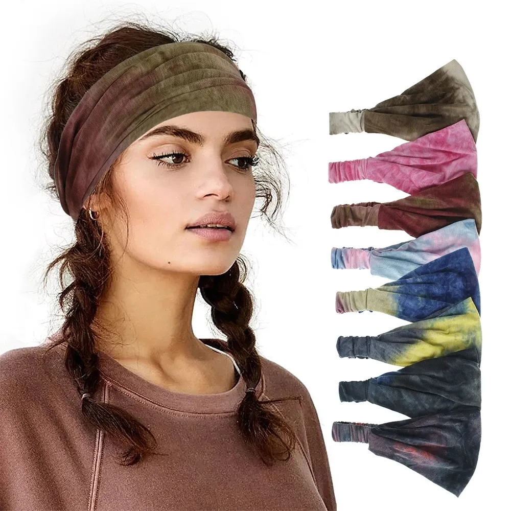 Mulheres Headpiece estiramento Turban Cabelo Acessórios Headwear Run atadura impressão Bandas Gym Headbands Running Wide Headwrap