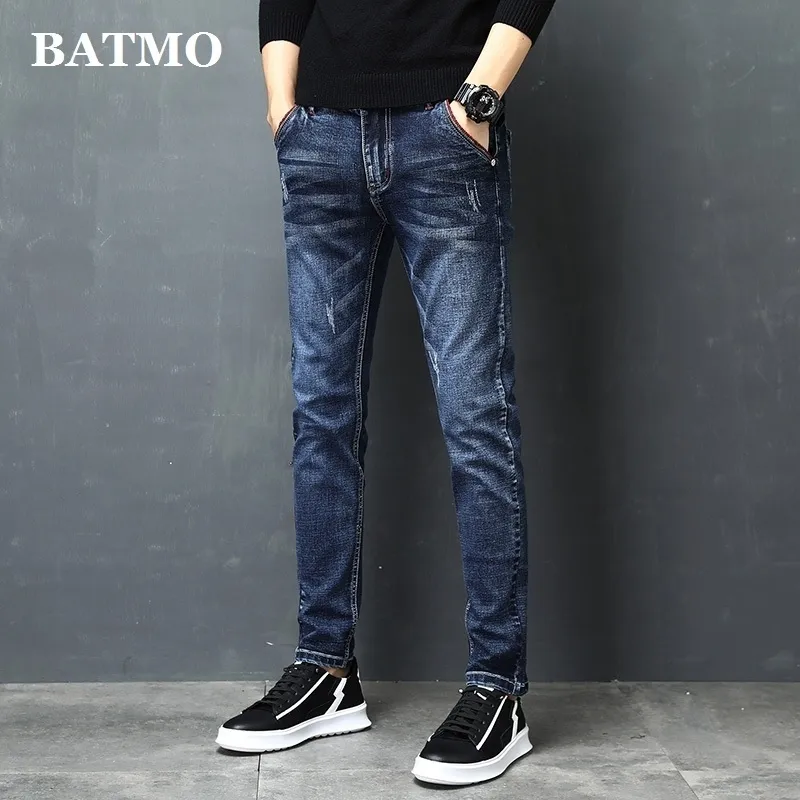 Batmo nouvelle arrivée de haute qualité slim casual jeans rayés hommes, jeans élastique causal bleu, pantalon crayon taille 27 à 36 Z002 201111