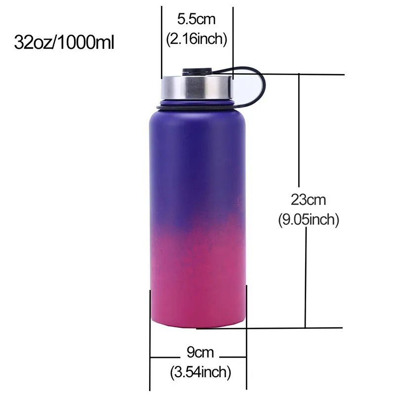 Mugs ZL0401 32oz/1000ml Reusable Tumblers Stainless Steel Car Cups Vacuum Insulated Double Wall Water Bottle Thermal Sublimation Space Cup Gradient Color
