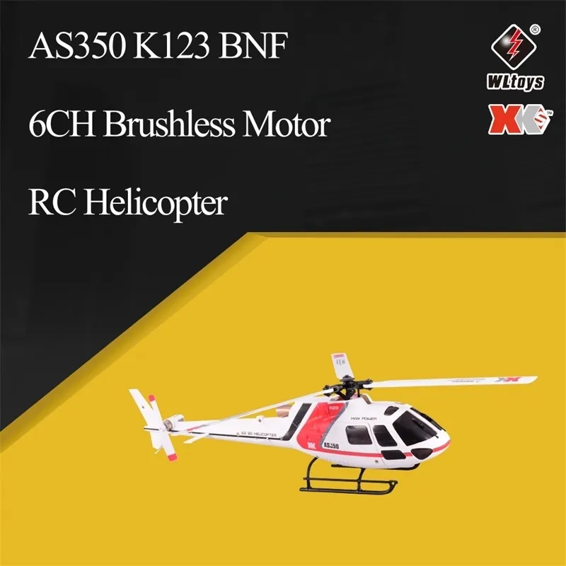 Wltoys XK AS350 K123 6CH 3D 6G System Fjärrkontroll Borstlös Helikopter BNF utan sändare Kompatibel med FUTABA S-FHSS 201210