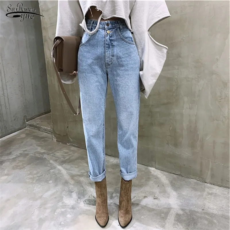 Vintage hoge taille rechte jeans broek voor vrouwen streetwear losse vrouwelijke denim jeans knoppen rits dames jeans pantalon lj201029