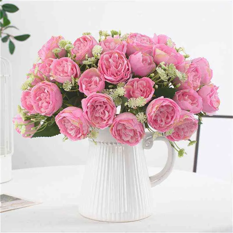 Artificial Flowers Peony Silk Fake Flowers Small Bouquet DIY Home Decoration Pink Faux Flowers for Wedding Decor 27 Cm 5 Colors