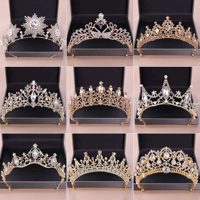 Старинные королевы принцессы Tiaras и коронки свадебные свадебные свадебные волосы для волос для женщин Gold Pearl Crystal Hair Jewelry Pageant J0121