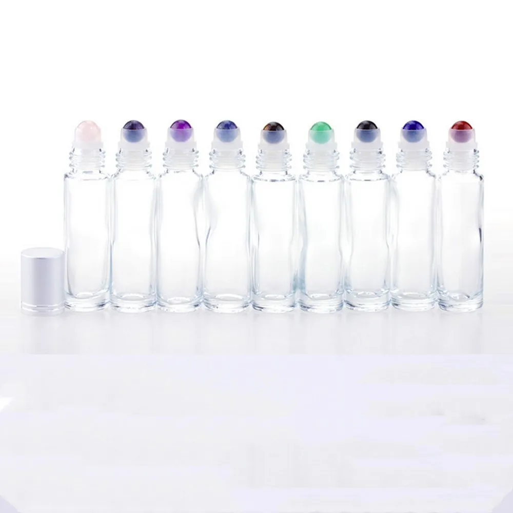 Without cGlass Container Tubes Roll Bottle Essential Oil Bottles 10ml Gemstone Crystal Oil Roller Storage Tube for Aromatherapy (9)