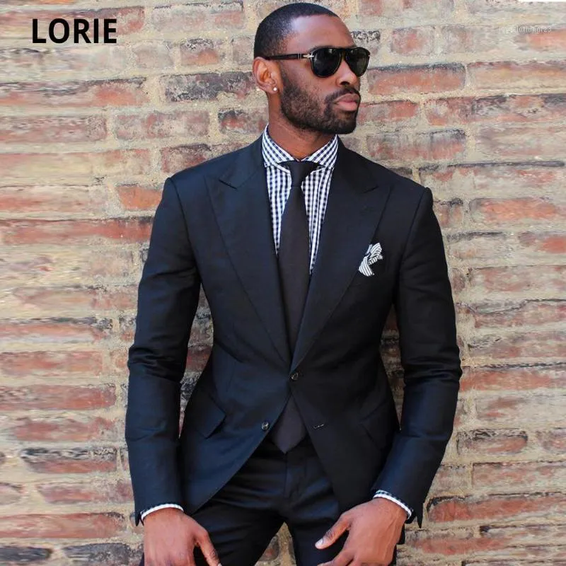 Homens de ternos Blazers Lorie Slim se encaixa negro homem trabalho terno noivo tuxedos bailer roupas de casamento personalizado feitos casuais festa