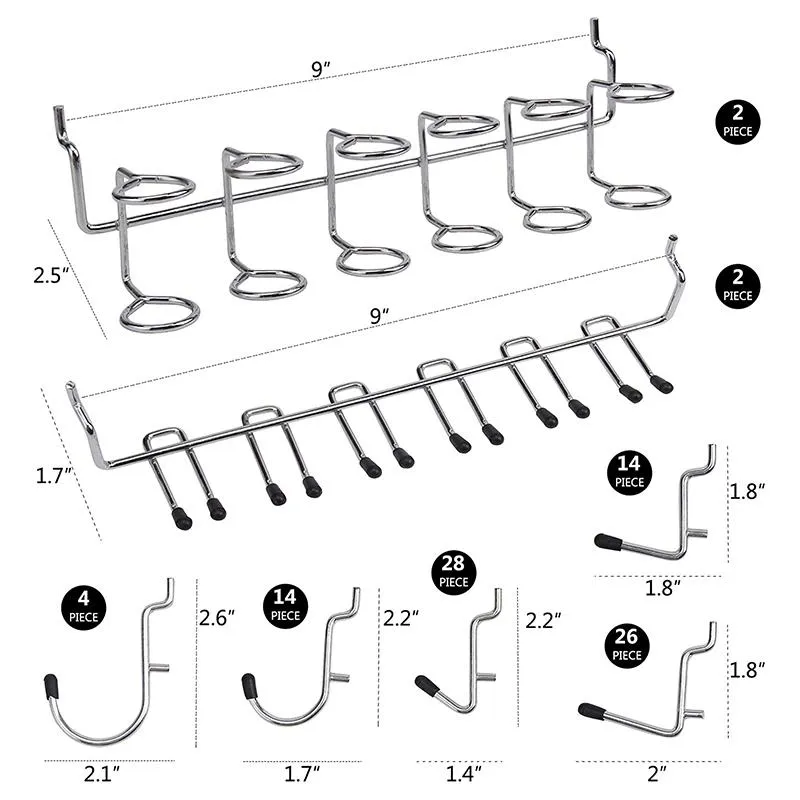 170 szt. Pegboard Hook Ortment Pegboard Akcesoria Zestaw Peg Haczyki z metalowymi haczykami Zestaw PEG Lokki13387