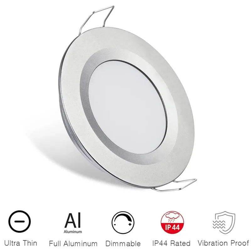 Topoch LED Downlight Round Light 6-Pack 3W Super Slim Spring Clips Mount Full Aluminium Puck Lamp DC12V Dimning Dome Lights For RV Marine